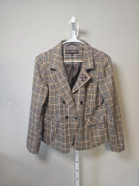 Urban Republic Blazer Brown Mustard Plaid Double Breasted Academia XL